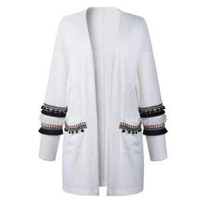 Planet Gates ON100028-White / L Women Long Cardigan Knitted Open Stitch Pockets Sweaters and Cardigans White Gray Sweater Female Coat 2018 Autumn