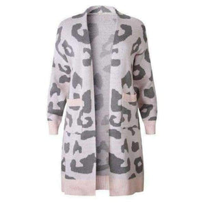 Planet Gates ON100032-pink / L Autumn Winter Open Stitch Warm Cardigan Leopard Print Long Sleeve Sweater Knitted Female Fashion Long Sweaters Cardigans