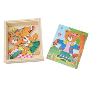 Planet Gates one bear Wooden Puzzle Set Baby Educational Toys Bear Changing Clothes Puzzles Kids Children's Wooden Toy Free Shipping