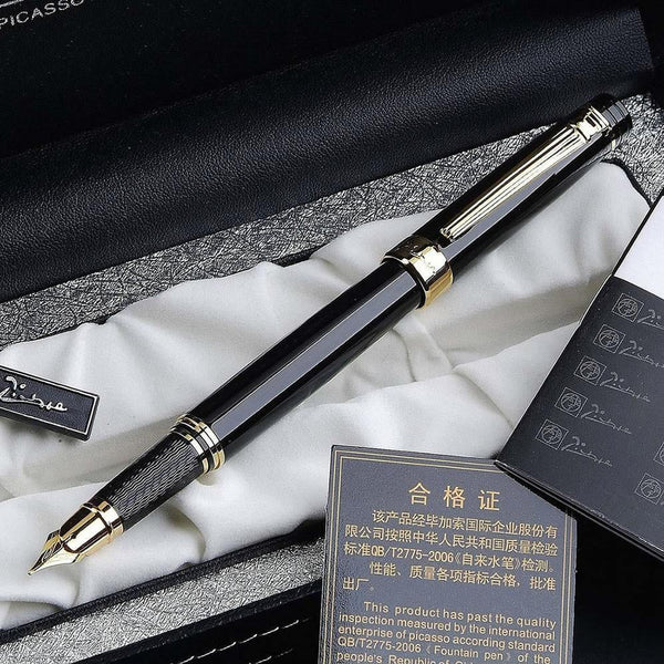 Planet Gates ONE PEN PICASSO 917 GLOSS BLACK AND GOLDEN MEDIUM NIB FOUNTAIN PEN NEW