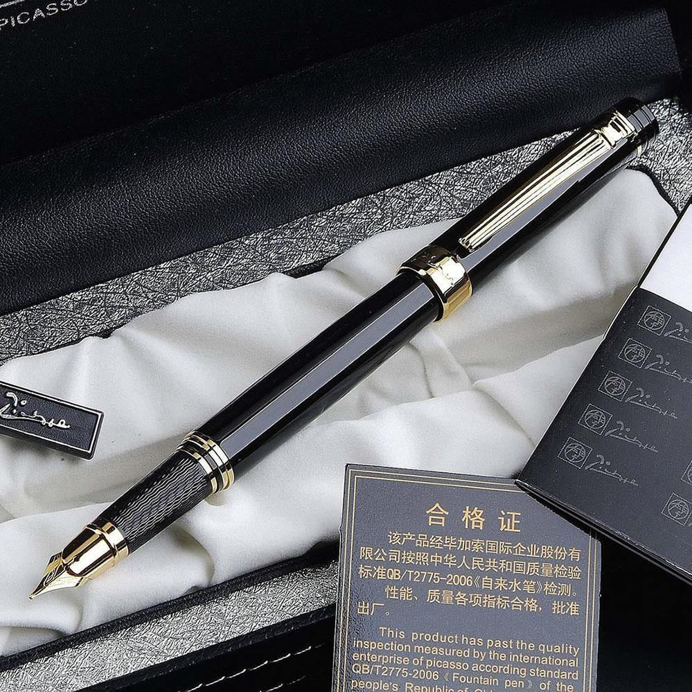 Planet Gates ONE PEN PICASSO 917 GLOSS BLACK AND GOLDEN MEDIUM NIB FOUNTAIN PEN NEW