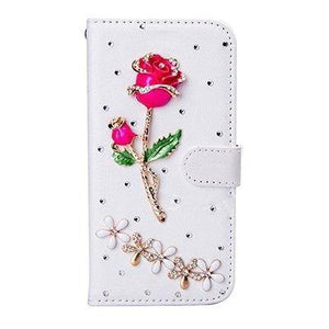 Planet Gates One RoseFlower / PU leather Diamond Flip Leather Phone Case For Huawei P8 LITE 2017/P9 LITE 2017/Honor 8 lite,Wallet Style Cover With Card Slot