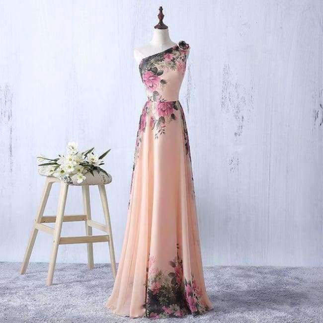 Planet Gates one shoulder / 10 Flower Pattern Chiffon Bridesmaid Dress Floral Print Wedding Party Dresses 2018