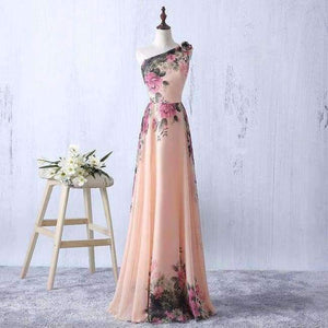 Planet Gates one shoulder / 10 Flower Pattern Chiffon Bridesmaid Dress Floral Print Wedding Party Dresses 2018
