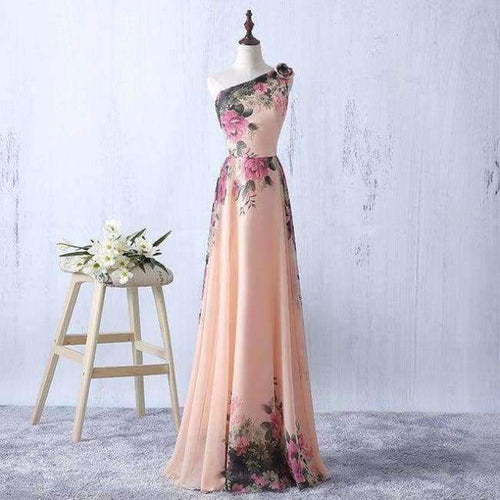 Planet Gates one shoulder / 10 Flower Pattern Chiffon Bridesmaid Dress Floral Print Wedding Party Dresses 2018