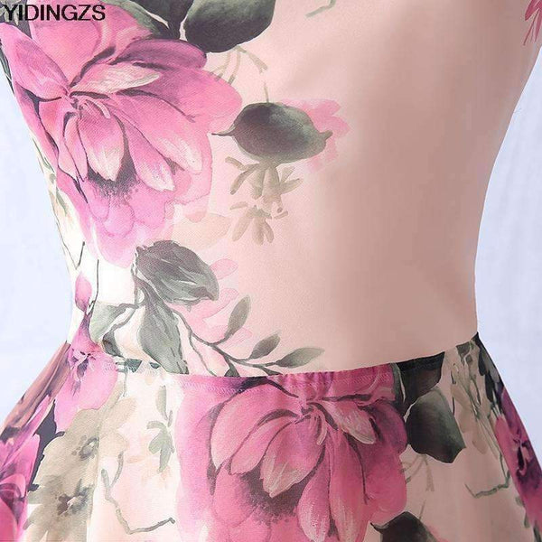 Planet Gates one shoulder / 10 Flower Pattern Chiffon Bridesmaid Dress Floral Print Wedding Party Dresses 2018
