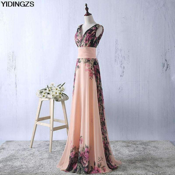 Planet Gates one shoulder / 10 Flower Pattern Chiffon Bridesmaid Dress Floral Print Wedding Party Dresses 2018