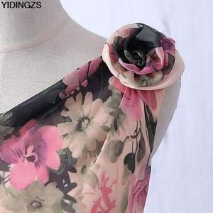 Planet Gates one shoulder / 10 Flower Pattern Chiffon Bridesmaid Dress Floral Print Wedding Party Dresses 2018