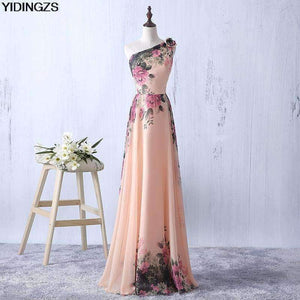 Planet Gates one shoulder / 10 Flower Pattern Chiffon Bridesmaid Dress Floral Print Wedding Party Dresses 2018