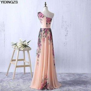 Planet Gates one shoulder / 10 Flower Pattern Chiffon Bridesmaid Dress Floral Print Wedding Party Dresses 2018