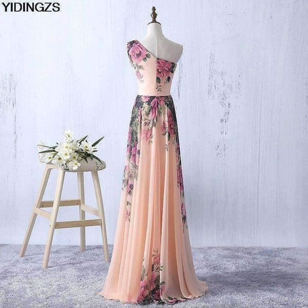Planet Gates one shoulder / 10 Flower Pattern Chiffon Bridesmaid Dress Floral Print Wedding Party Dresses 2018