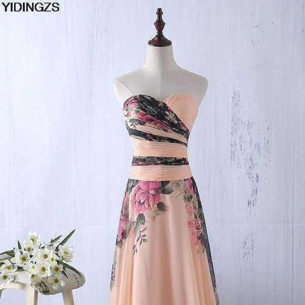 Planet Gates one shoulder / 10 Flower Pattern Chiffon Bridesmaid Dress Floral Print Wedding Party Dresses 2018