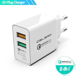 Planet Gates Only 1 charger Adapter Quick Charge 3.0 2 Port Dual Usb Fast Charger Eu Plug Travel Qualcomm Qc3.0 Charging For Mobile Phone