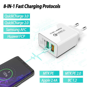 Planet Gates Only 2 cables Adapter Quick Charge 3.0 2 Port Dual Usb Fast Charger Eu Plug Travel Qualcomm Qc3.0 Charging For Mobile Phone