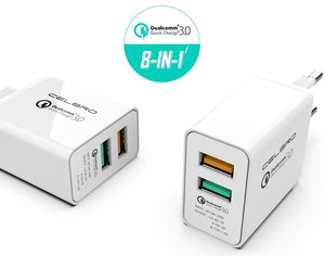 Planet Gates Only 2 cables Adapter Quick Charge 3.0 2 Port Dual Usb Fast Charger Eu Plug Travel Qualcomm Qc3.0 Charging For Mobile Phone