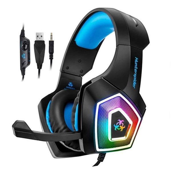 Planet Gates Only Headphone Blue Gaming Headset Stereo Bass Heaphone With Mic LED Light for PS4 Xbox One PC+5000DPI