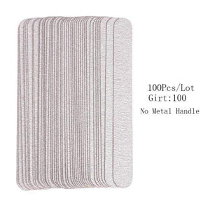 Planet Gates Only Pads 100 Grit 100Pcs Replacement SandPaper Strips Nail File With Metal Handle Double-sided Sanding Buffer Block Straight Polishing Salon Tools