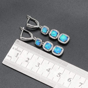 Planet Gates Opal 925 Silver Bridal Jewelry Sets Square Shape Blue White Pink Colors For Women Earrings Necklace Pendant Ring