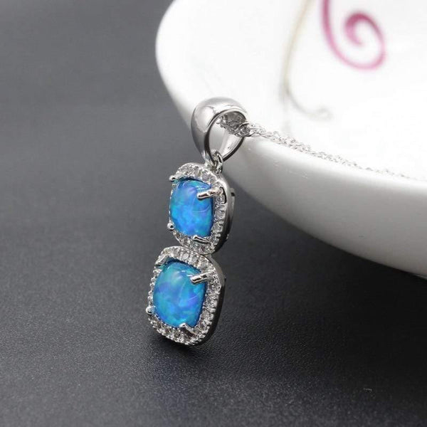 Planet Gates Opal 925 Silver Bridal Jewelry Sets Square Shape Blue White Pink Colors For Women Earrings Necklace Pendant Ring