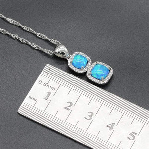 Planet Gates Opal 925 Silver Bridal Jewelry Sets Square Shape Blue White Pink Colors For Women Earrings Necklace Pendant Ring