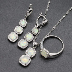 Planet Gates Opal 925 Silver Bridal Jewelry Sets Square Shape Blue White Pink Colors For Women Earrings Necklace Pendant Ring
