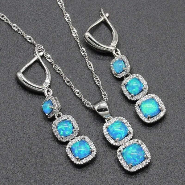 Planet Gates Opal 925 Silver Bridal Jewelry Sets Square Shape Blue White Pink Colors For Women Earrings Necklace Pendant Ring