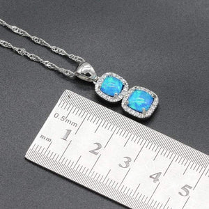 Planet Gates Opal 925 Silver Bridal Jewelry Sets Square Shape Blue White Pink Colors For Women Earrings Necklace Pendant Ring