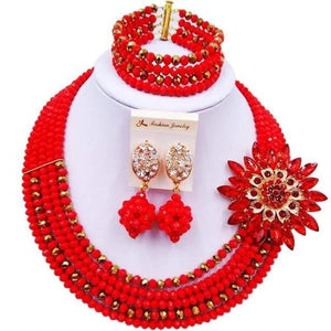 Planet Gates Opaque Red Golden Wine Gold AB Crystal Nigerian Necklace African Beads Wedding Jewelry Sets for Women C5RST003