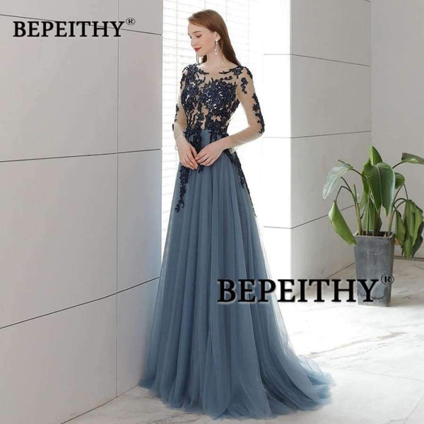 Planet Gates Open Back Long Evening Dress Full Sleeves 2018 Vintage Lace Prom Party Dresses Robe De Soiree Hot