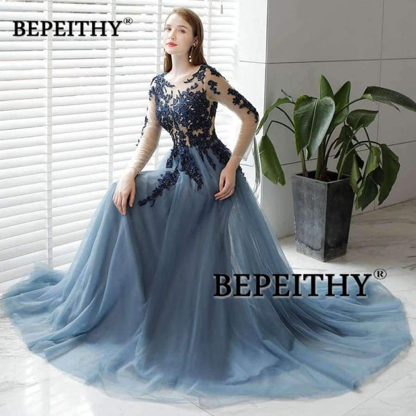 Planet Gates Open Back Long Evening Dress Full Sleeves 2018 Vintage Lace Prom Party Dresses Robe De Soiree Hot