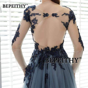 Planet Gates Open Back Long Evening Dress Full Sleeves 2018 Vintage Lace Prom Party Dresses Robe De Soiree Hot