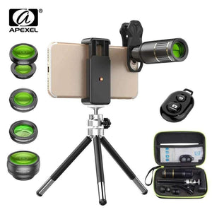 Planet Gates Optic Mobile Phone Camera Lens 16x Telescope telephoto lens with tripod+ 5in1 fisheye wide for Samsung Huawei all phones