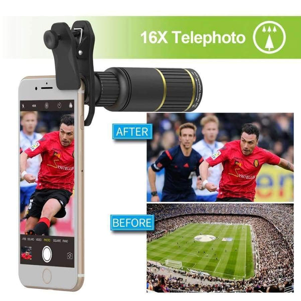 Planet Gates Optic Mobile Phone Camera Lens 16x Telescope telephoto lens with tripod+ 5in1 fisheye wide for Samsung Huawei all phones