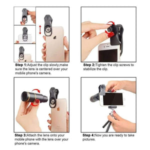 Planet Gates Optic Mobile Phone Camera Lens 16x Telescope telephoto lens with tripod+ 5in1 fisheye wide for Samsung Huawei all phones