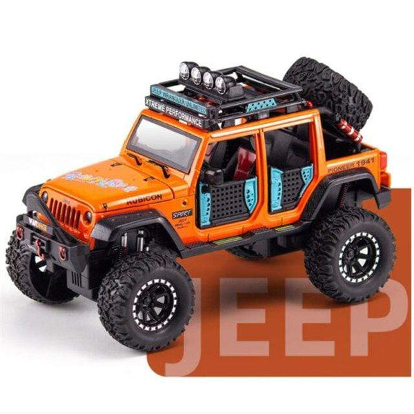 Planet Gates Orange 1:28 Jeep Wild Gladiator Big Tire Alloy Pickup Off-road Vehicle Model Alloy Car Model Decoration Sound and Light Pull Back Toy