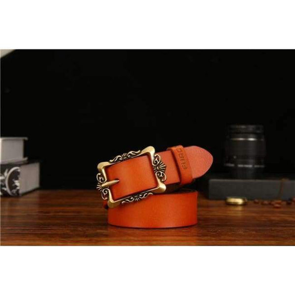 Planet Gates orange / 100cm New Style Genuine Leather Belt Woman Luxury Cow Leather Genuine Woman Embossed Belts Fashion Designer Cow Women's Belt Black