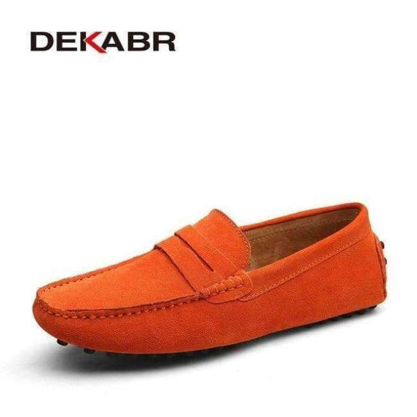 Planet Gates Orange / 11 DEKABR Brand Fashion Summer Style Soft Moccasins Men Loafers High Quality Genuine Leather Shoes Men Flats Gommino Driving Shoes