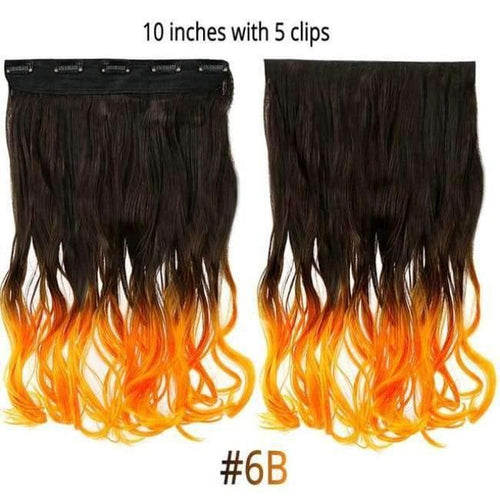 Planet Gates Orange / 18inches 18" Rainbow Synthetic Hairpieces 5 Clips in Hair Extensions Long Curly Pink Purple Ombre Wigs For Women One Piece Heat Resistant
