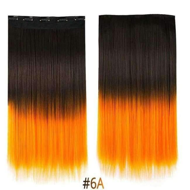 Planet Gates 22" Rainbow Straight Hairpieces 5 Clips in Hair Extensions One Piece Pink Purple Ombre Synthetic Wigs For Women Heat Resistant