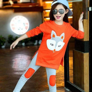 Planet Gates Orange / 4T Teenage Girls Clothing Sets Autumn Winter Girls Clothes Set Fox T-Shirt+Pants 2pcs Kids Girls Sport Suit Children Clothing