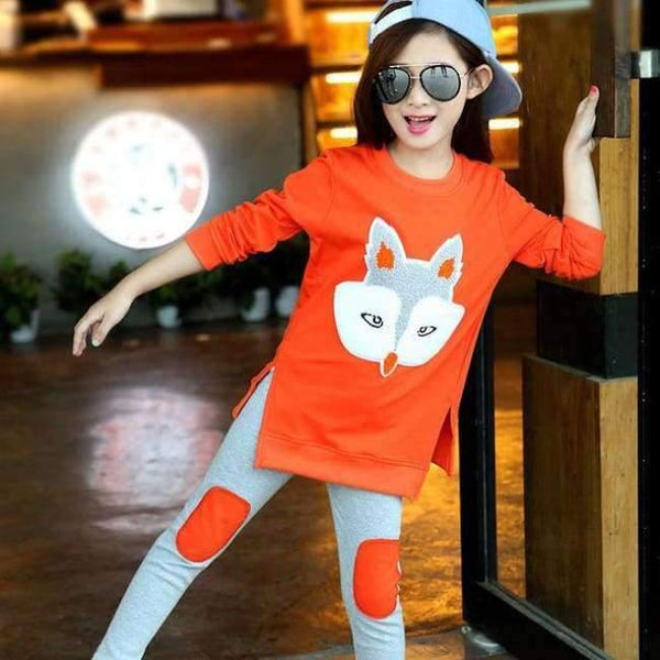 Planet Gates Orange / 4T Teenage Girls Clothing Sets Autumn Winter Girls Clothes Set Fox T-Shirt+Pants 2pcs Kids Girls Sport Suit Children Clothing