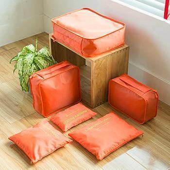 Planet Gates orange 6PCS/Set  Fashion Big Capacity Zipper  Nylon Waterproof  Women Travel Bag Luggage Organizer Packing Bag Cube Men Journey Bag