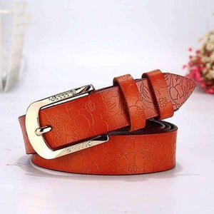 Planet Gates orange / 90cm FURONG Female Leather Belt Genuine Cow Skin Women's Belt Black for Jeans Rhinestone Embossing Designer Pin Buckle Belt Lady