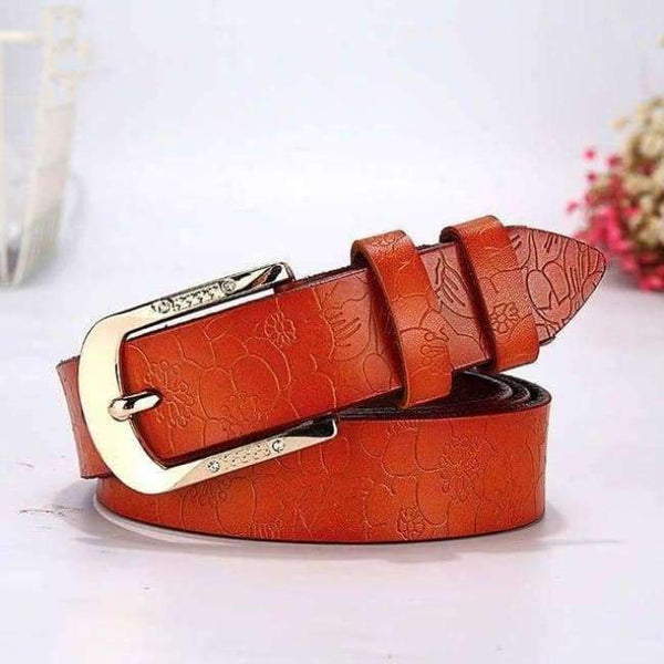 Planet Gates orange / 90cm FURONG Female Leather Belt Genuine Cow Skin Women's Belt Black for Jeans Rhinestone Embossing Designer Pin Buckle Belt Lady