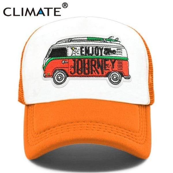 Planet Gates Orange / Adult 55to59cm head Road Trip Cap Enjoy Drive Tour Trucker Cap Car Journey Vacation Mesh Cap Hip Hop Summer Hat Caps for Men Family Journey