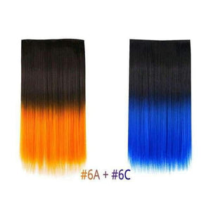 Planet Gates Orange-Blue / 22inches 22" Rainbow Straight Hairpieces 5 Clips in Hair Extensions One Piece Pink Purple Ombre Synthetic Wigs For Women Heat Resistant