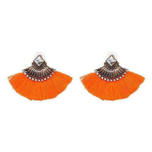 Planet Gates Orange Bohemia Dangle Drop Earrings Women Accessories Fan Shaped Cotton Handmade Tassels Fringed Earrings Ethnic Jewelry
