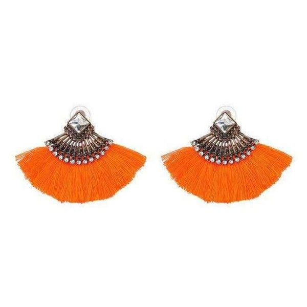 Planet Gates Orange Bohemia Dangle Drop Earrings Women Accessories Fan Shaped Cotton Handmade Tassels Fringed Earrings Ethnic Jewelry