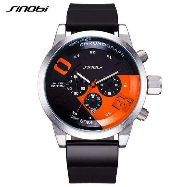 Planet Gates Orange / China Mens Watches Top Luxury Brand Men Rubber Sports Watches SINOBI Men's Quartz Chronograph Clock Waterproof Military Wrist Watch