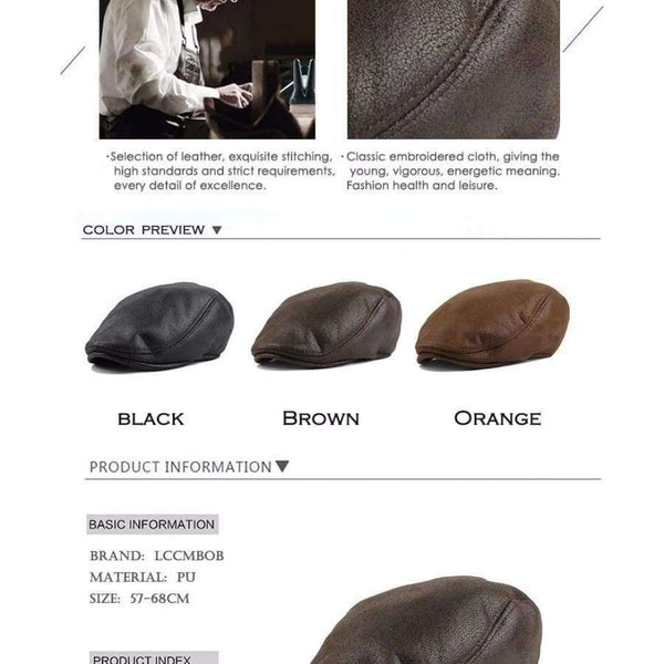 Planet Gates Orange [FLB] PU Visors Beret Cap Cotton Hats for Men and Women Fitted Driving Newsboy hat Planas Flat Caps Adjustable Berets